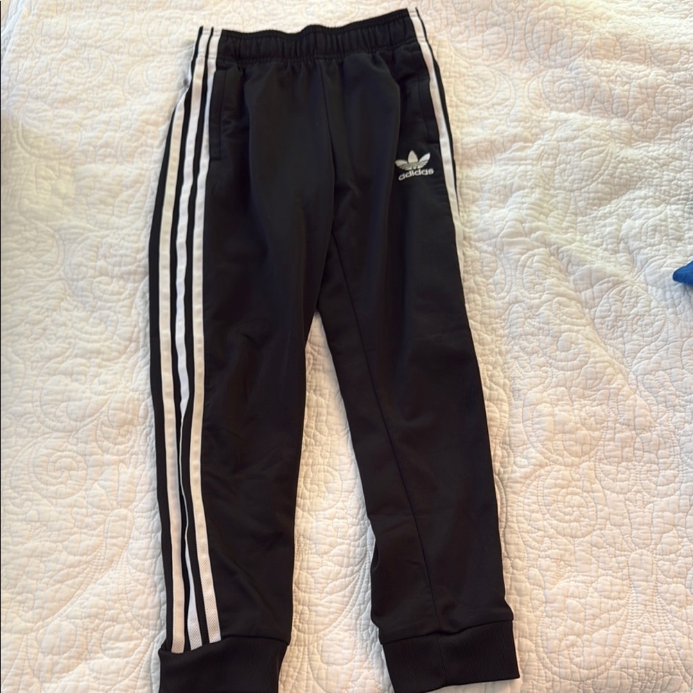 Adidas Black and White Sweatpants with Signature Stripes